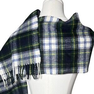 Heritage Tartan Merino Wool Scarf Green Blue Bronte by Moon British